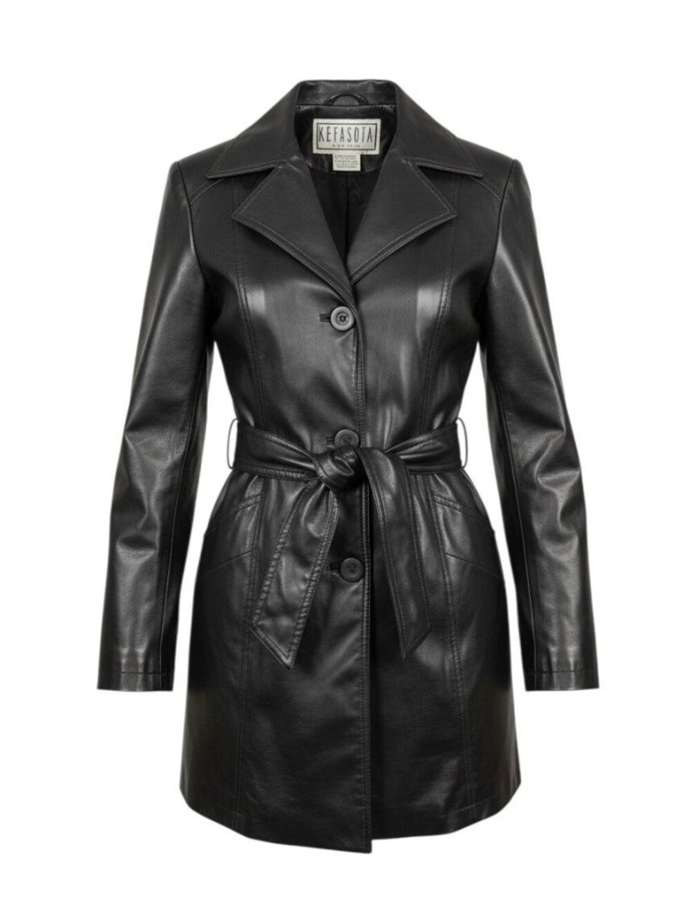 BB Dakota Womens Black Faux Leather Belted Trench Coat Medium